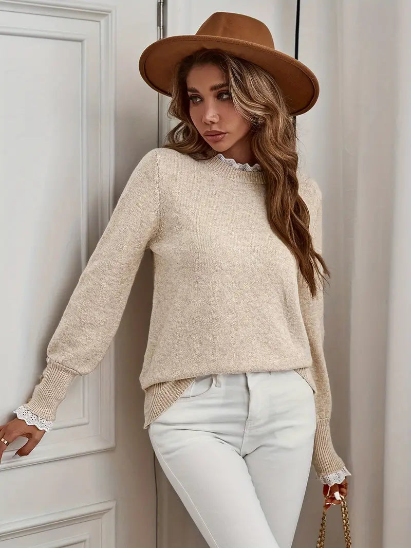 Flavie | Pull Col Rond Détails Raffinés
