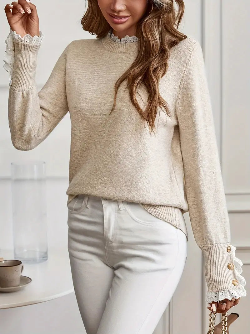 Flavie | Pull Col Rond Détails Raffinés