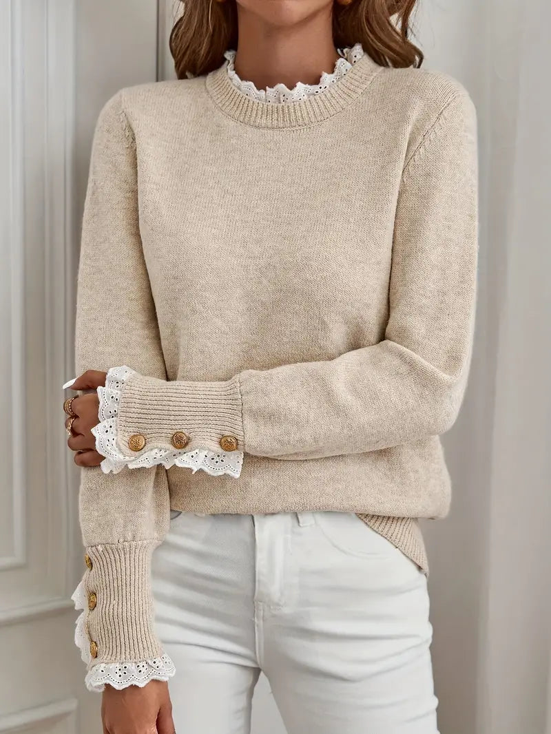 Flavie | Pull Col Rond Détails Raffinés